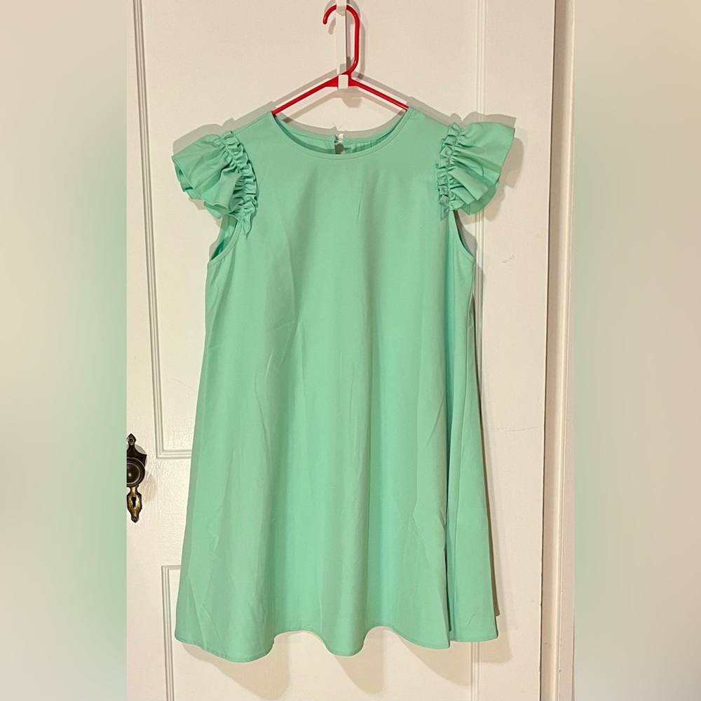 Unk Mint Green Casual Dress with Ruffle Sleeves
